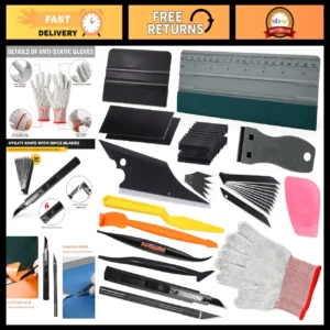 Kit d'outils d'emballage en vinyle pour teinture et papier peint de voiture - raclette, couteau utilitaire et plus-